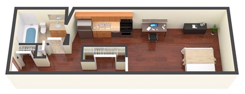 Floor plan for studio, 1 bath, 407 sqft